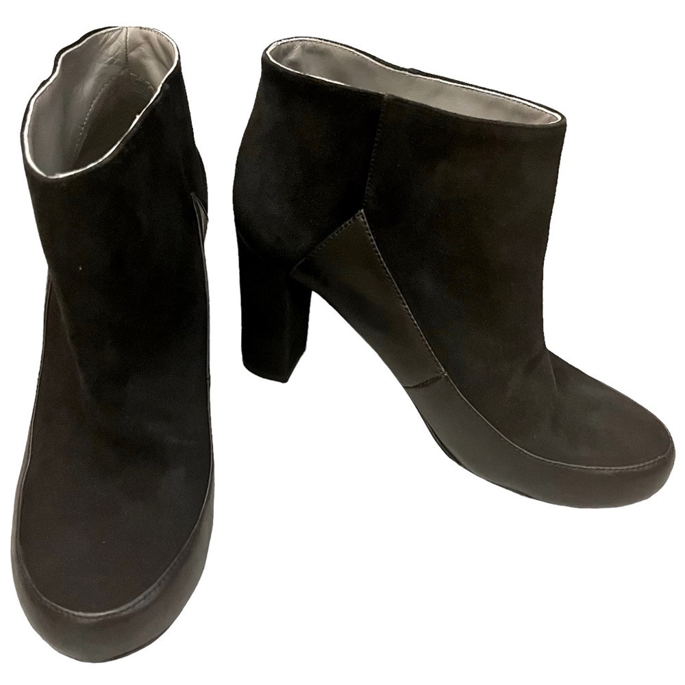 JIL Sander Navy Black Suede & Leather Heeled Ankle Boots (Size 36.5)